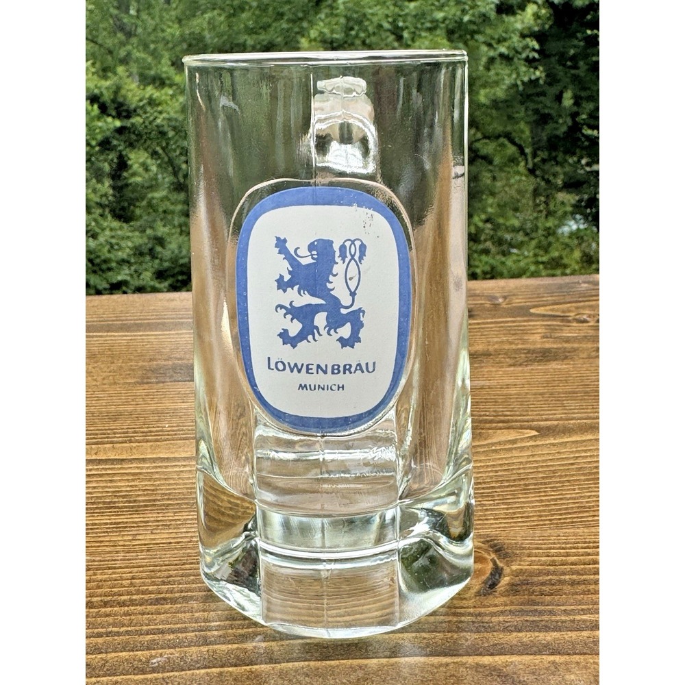 Lowenbrau Munich 8 Oz Beer Mug Blue Lion Logo German Beer Glass Stein
